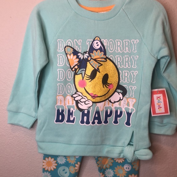 Light teal and turquoise Emoji daisy tie side legging set size 18 months - Picture 2 of 3